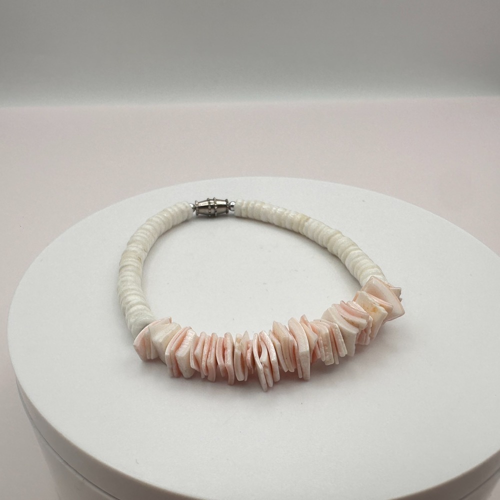 Vintage Y2K Pink White Heishe Beaded Bracelet Boho Women's Classic Jewelry